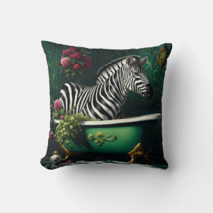 Zebra in a Bathtub Throw Pillow