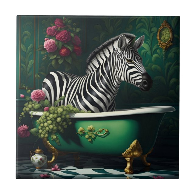 Zebra in a Bathtub Tile (Front)