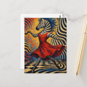 Zebra in a red dress fantasy postcard