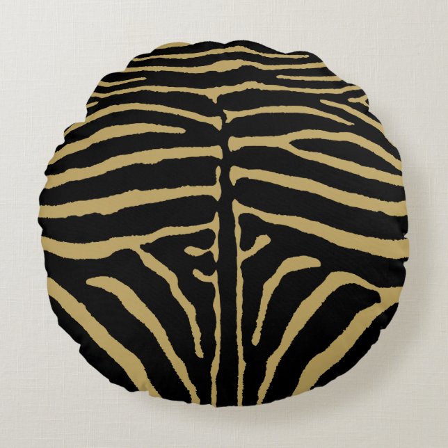Zebra in Black and Gold Round Pillow (Front)