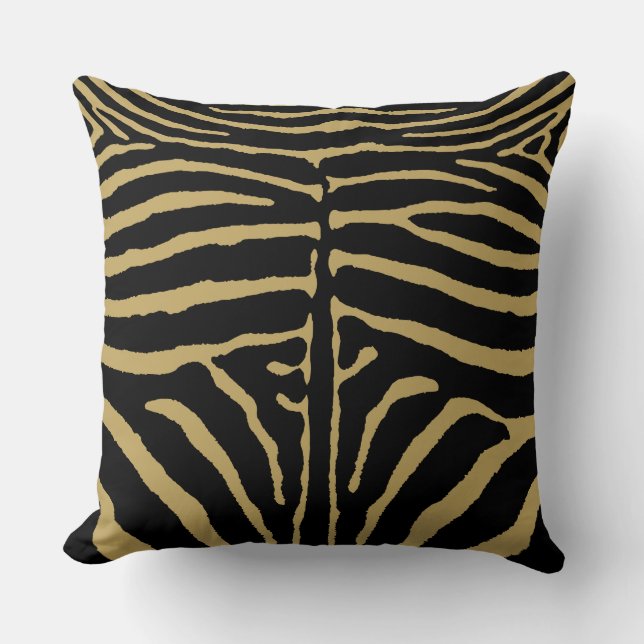Zebra in Black and Gold Throw Pillow (Front)