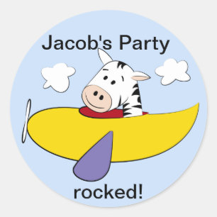 Zebra in Colourful Airplane Kids Classic Round Sticker