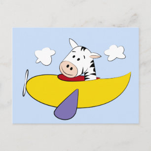 Zebra in Colourful Airplane Kids Postcard