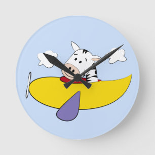 Zebra in Colourful Airplane Round Clock