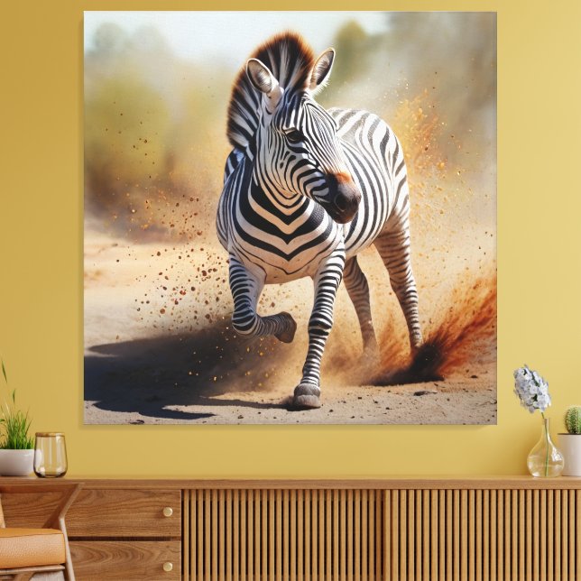Zebra in the Wild Dramatic Sunset Safari Art Canvas Print (Insitu(LivingRoom))