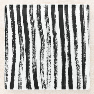 Zebra-Inspired Ink Stripe Design Glass Coaster