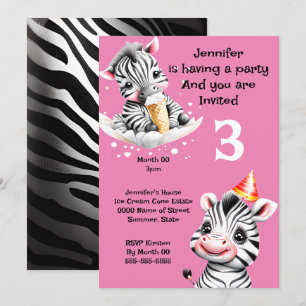 Zebra jungle safari party wild animals pink invitation