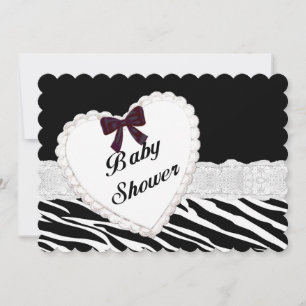 Zebra Lace Heart Baby Shower Invitation