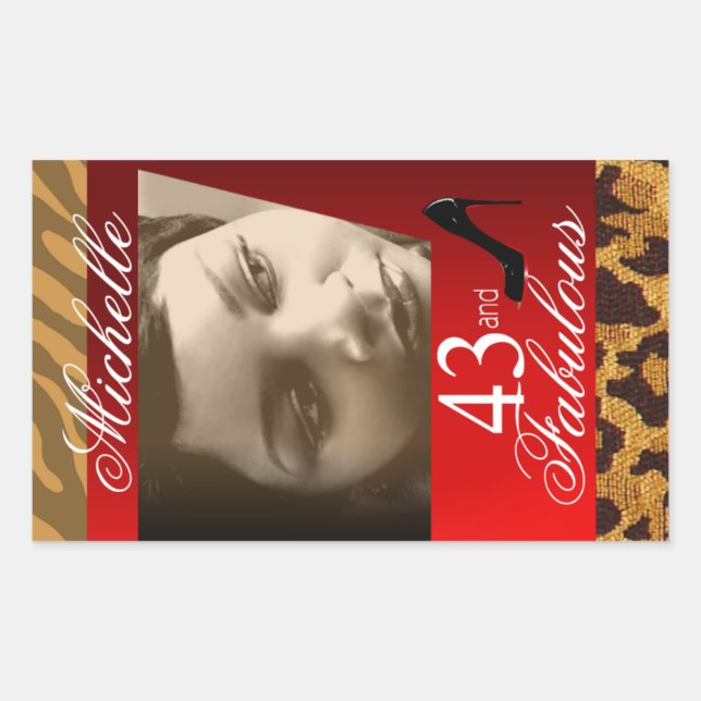 Zebra Leopard Photo Birthday Party Wine Sticker (Front)