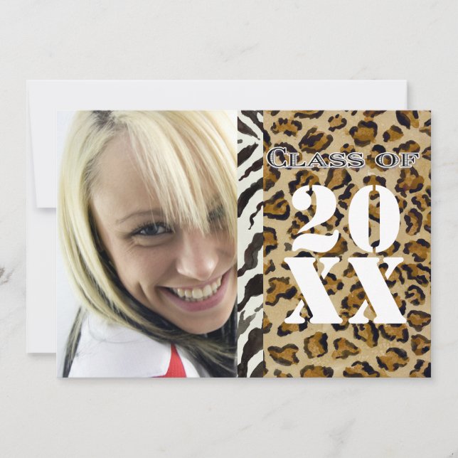 Zebra Leopard Print, Graduation Announcement (Front)