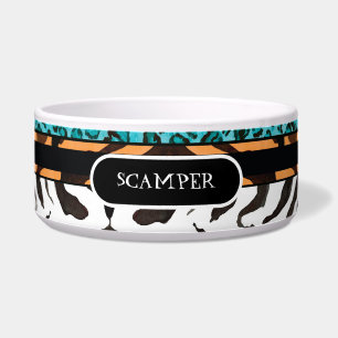 Zebra Leopard Print Large Dog Food Feeding Dish