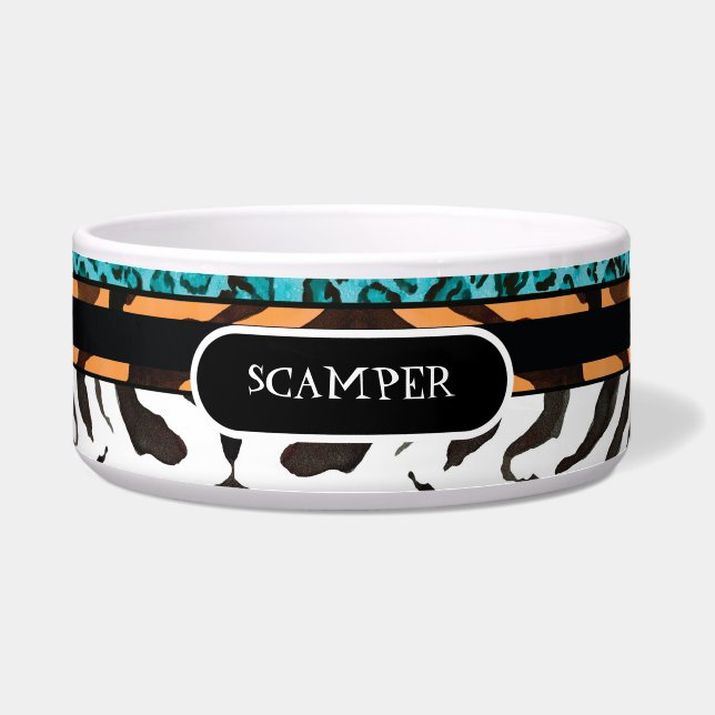 Zebra Leopard Print Large Dog Food Feeding Dish (Front)