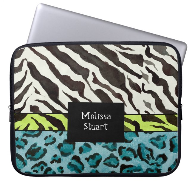 Zebra Leopard Print, Personalized Computer Sleeve (Front)