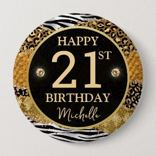 Zebra Leopard Safari Agate Birthday Badge 4 Inch Round Button