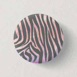 Zebra Light Grey and Pink Print 1 Inch Round Button