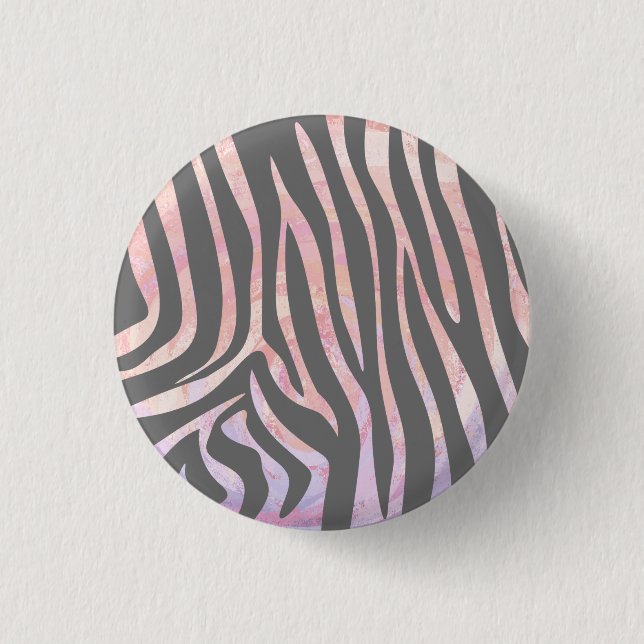 Zebra Light Grey and Pink Print 1 Inch Round Button (Front)