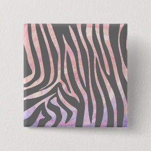 Zebra Light Grey and Pink Print 2 Inch Square Button