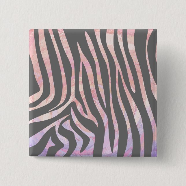 Zebra Light Grey and Pink Print 2 Inch Square Button (Front)