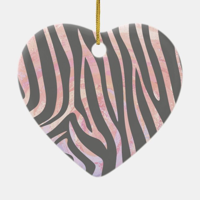 Zebra Light Grey and Pink Print Ceramic Ornament (Back)