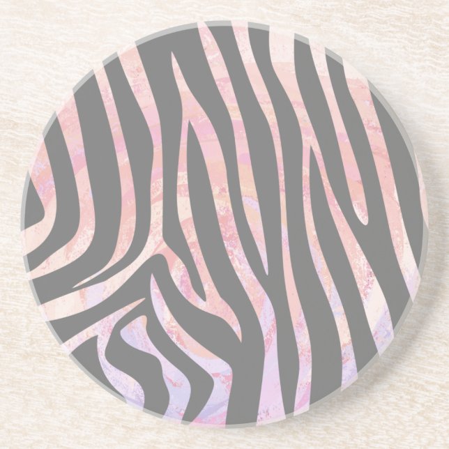 Zebra Light Grey and Pink Print Coaster (Front)