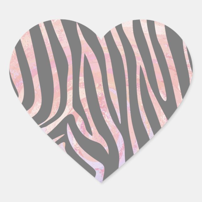 Zebra Light Grey and Pink Print Heart Sticker (Front)