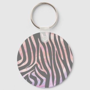 Zebra Light Grey and Pink Print Keychain