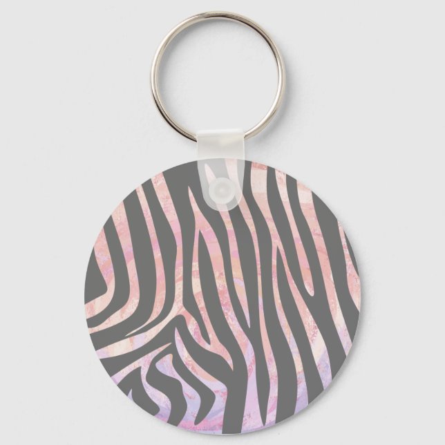 Zebra Light Grey and Pink Print Keychain (Front)