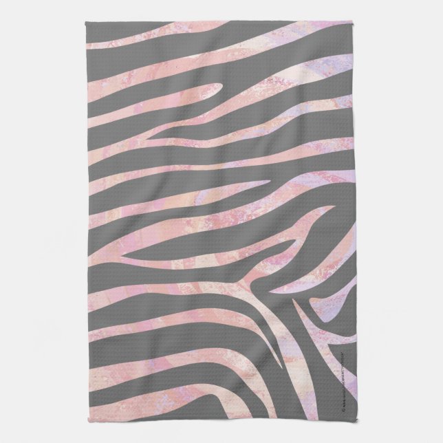 Zebra Light Grey and Pink Print Kitchen Towel (Vertical)