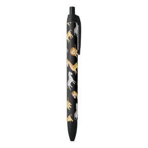 Zebra Lion and Giraffe Cute Baby Animals Black Ink Pen