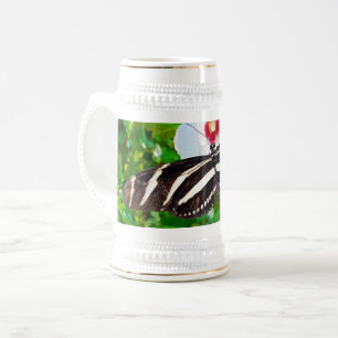 Zebra longwing butterfly on a Hibiscus Red Heart Beer Stein
