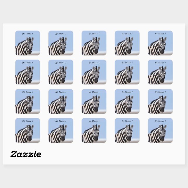 Zebra looking at you with blue sky photo text square sticker (Sheet)
