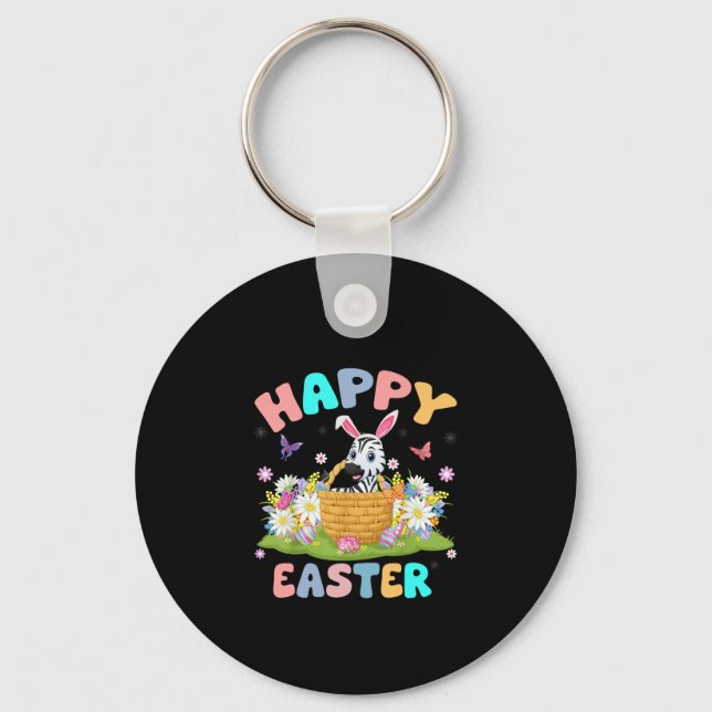 Zebra Lover Happy Easter Bunny Zebra Easter Sunday Keychain (Front)