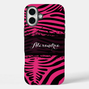 Zebra Lovers Pattern Pink and Black iPhone 16 Plus Case