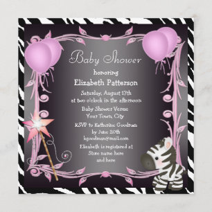 Zebra & Magic Wand Pink Princess Baby Shower Invitation