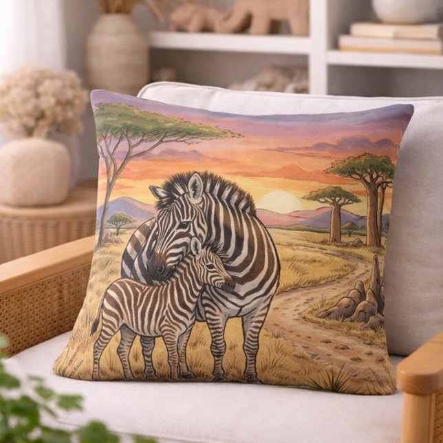 Zebra Mama And Foal Safari Animals  Throw Pillow (Creator Uploaded)