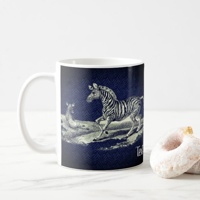 Zebra Mare And Foal Vintage Art  Coffee Mug (With Donut)