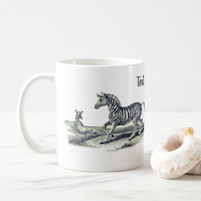 Zebra Mare And Foal Vintage Art  Coffee Mug (With Donut)