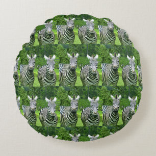 Zebra Meadow Tile Pattern Round Pillow