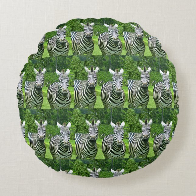 Zebra Meadow Tile Pattern Round Pillow (Front)