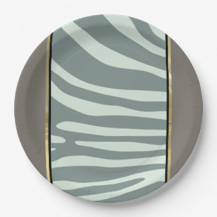 Zebra mint green, black and cream print paper plate