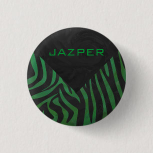 Zebra Monogram Black and Green Print 1 Inch Round Button