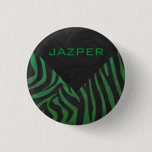 Zebra Monogram Black and Green Print 1 Inch Round Button (Front)