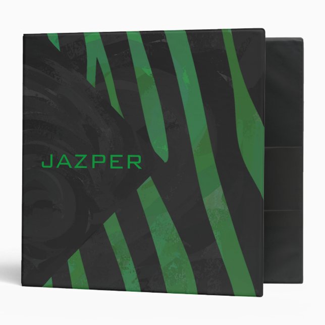 Zebra Monogram Black and Green Print Binder (Front/Inside)