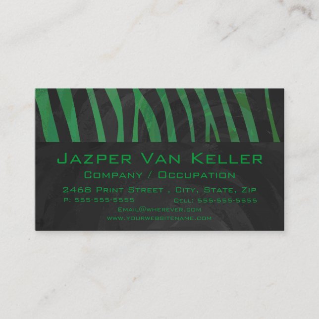 Zebra Monogram Black and Green Print Business Card (Front)