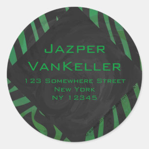 Zebra Monogram Black and Green Print Classic Round Sticker