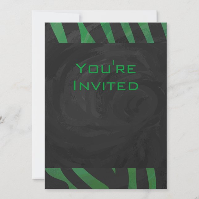 Zebra Monogram Black and Green Print Invitation (Front)