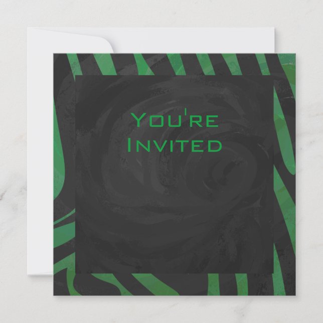Zebra Monogram Black and Green Print Invitation (Front)