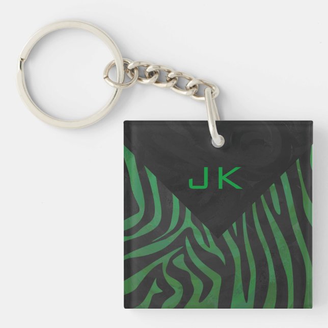 Zebra Monogram Black and Green Print Keychain (Front)