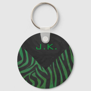 Zebra Monogram Black and Green Print Keychain