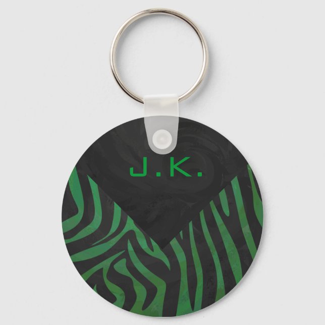 Zebra Monogram Black and Green Print Keychain (Front)